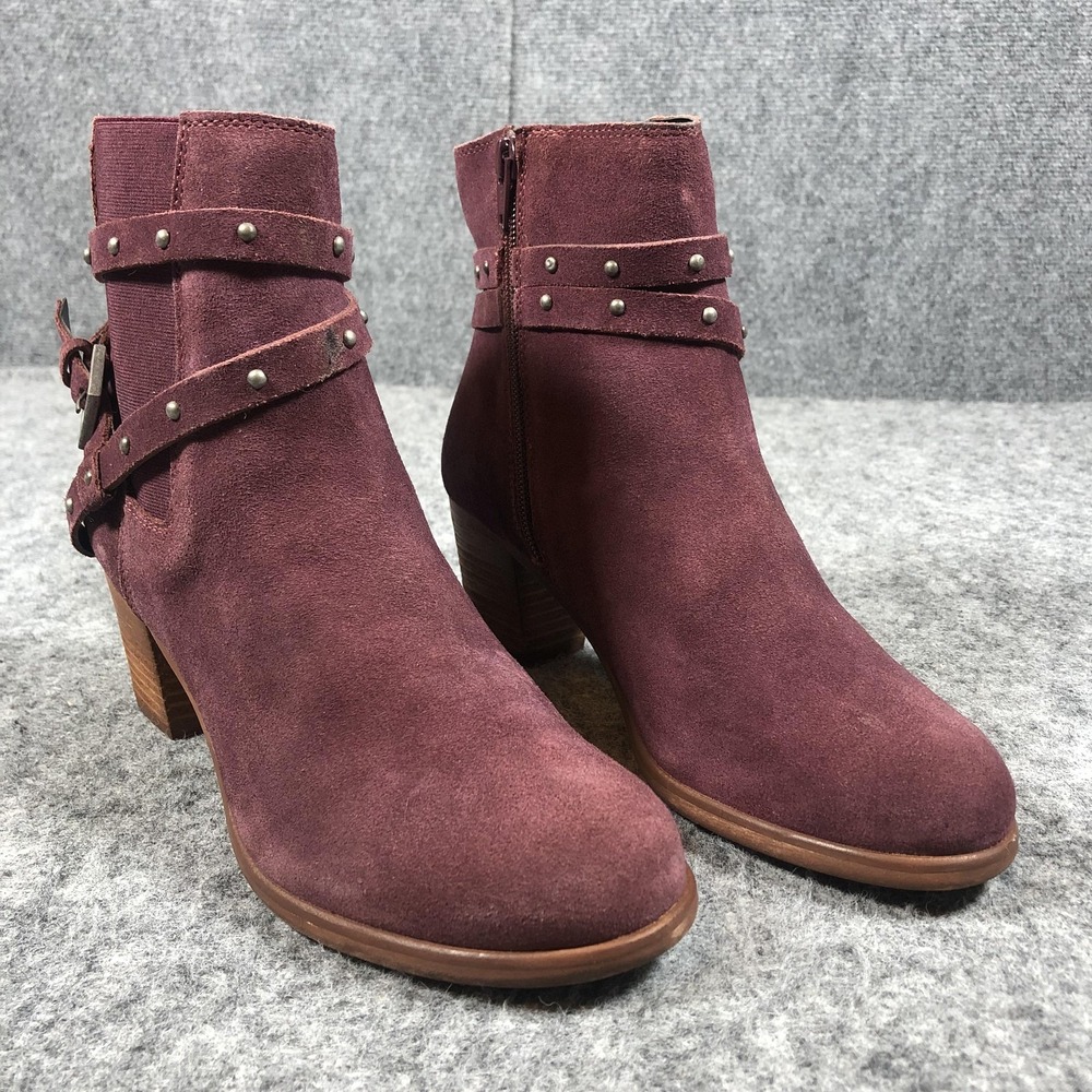 Matisse Suede Ankle Booties Womens Size 8 Wine Camryn Studded Buckle Block‎ Heel